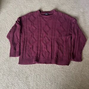 Cable Knit Sweater - Burgundy